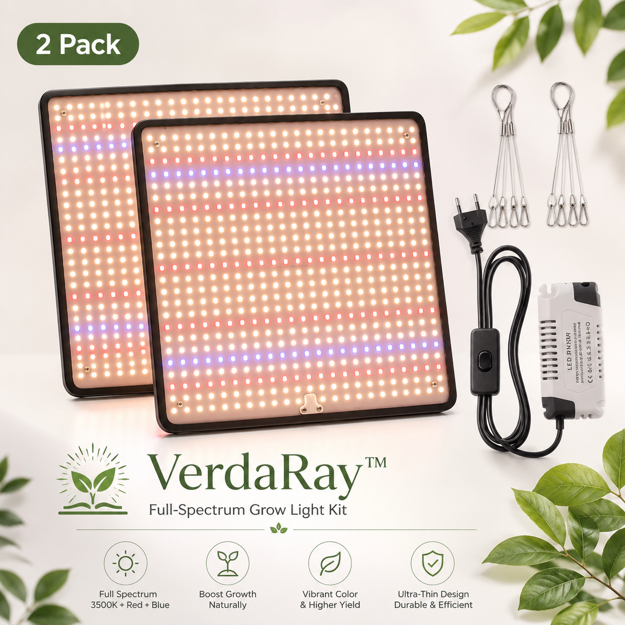 1200W Full Spectrum LED Grow Light Panel, 500 SMD2835 LEDs, Dimmable (3x3ft Coverage)