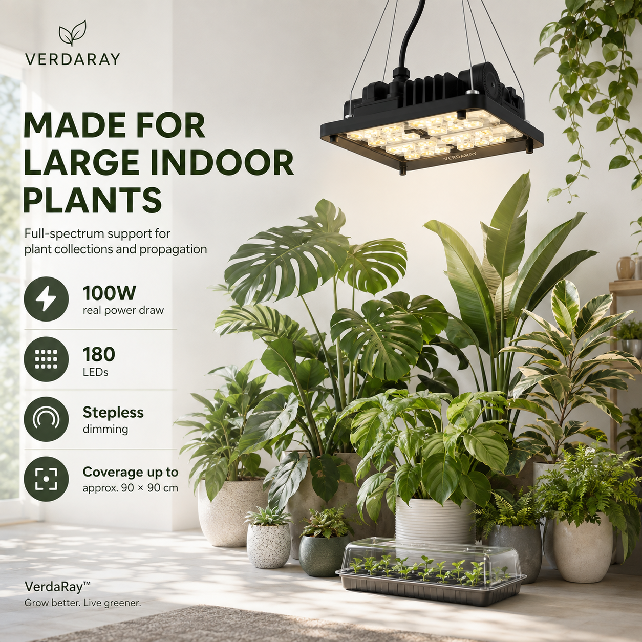 Dimmable Full Spectrum LED Grow Light for Large Indoor Plants