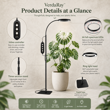 Adjustable Grow Light Stand for Indoor Plants – Full Spectrum LED with Timer