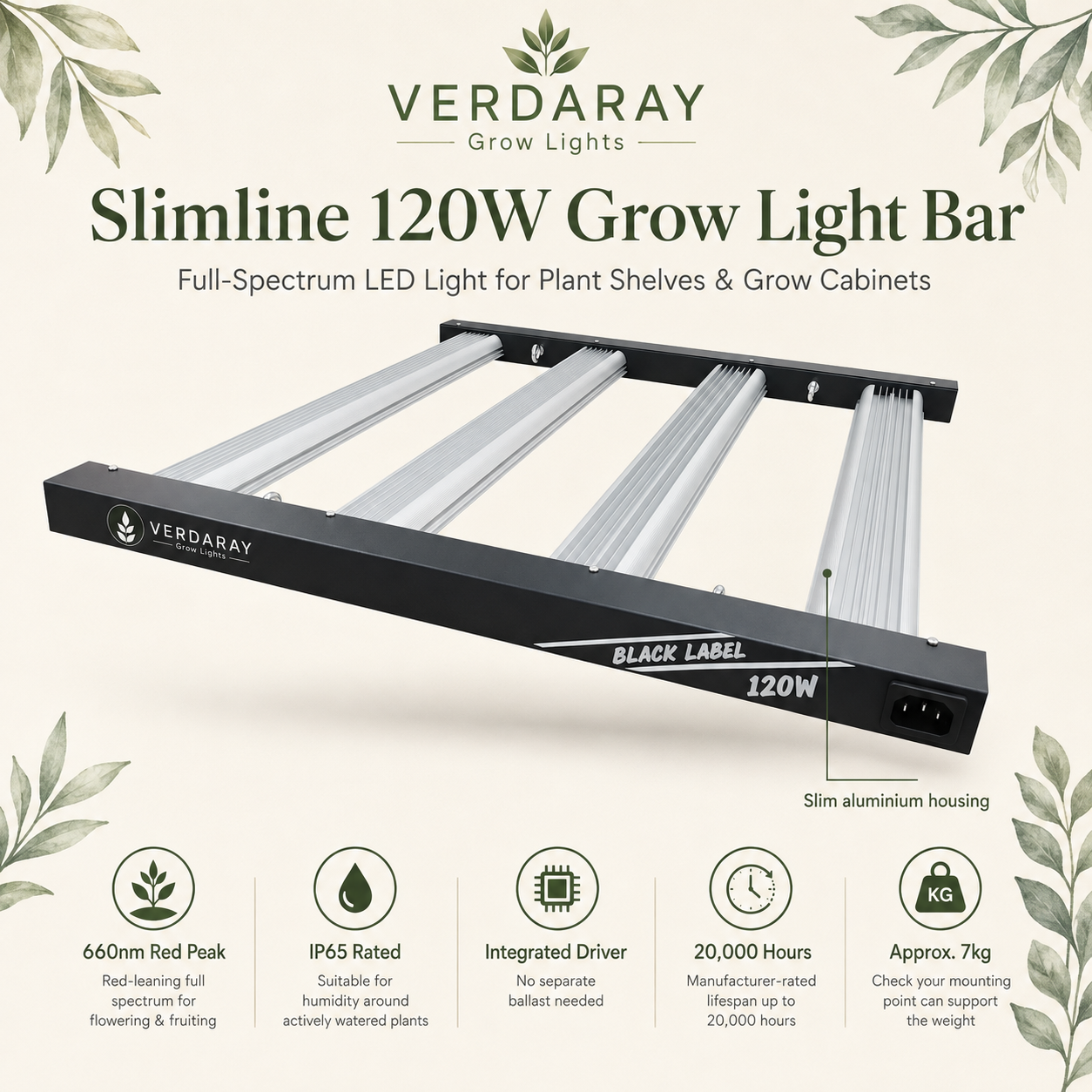 120W LED Grow Light Bar for Indoor Plants & Plant Shelves