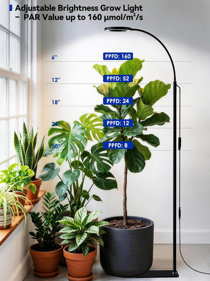 GLOWRIUM Grow Lights for Indoor Plants, 20W Full Spectrum LED Grow Light with Adjustable Height and Angle Stand, Light Timer, Black