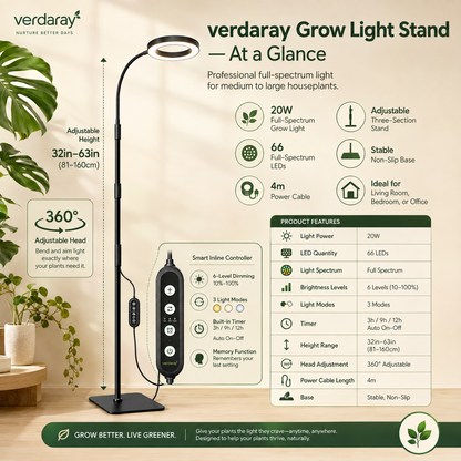 Adjustable Grow Light Stand for Indoor Plants – Full Spectrum LED with Timer