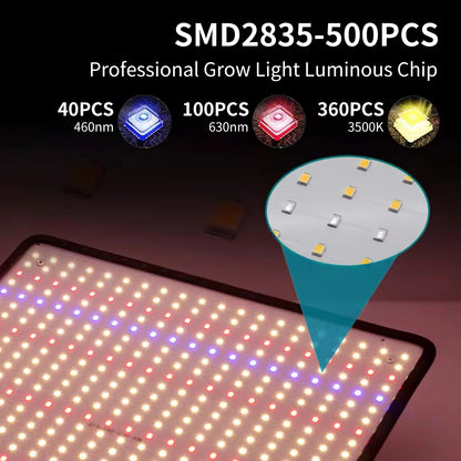 Lampe de culture LED à spectre complet 1200W, 500 LED SMD2835, dimmable, pour couverture 3x3, croissance et floraison